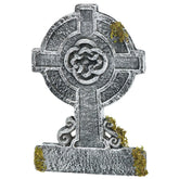 Grey Styrofoam Mossy Celtic Cross Tombstone (22") - 1 Pc - Perfect Memorial Tribute